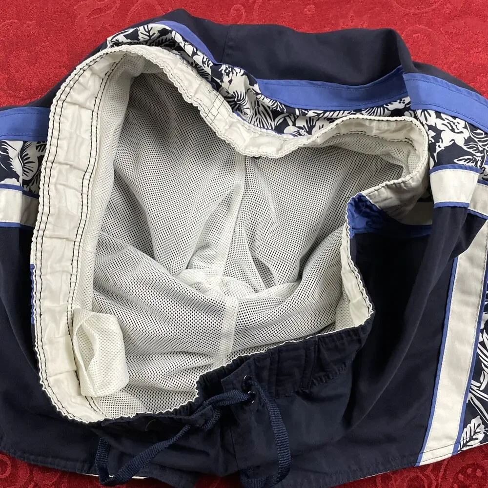 VTG Graphite Swim Trunks Board Shorts Mens 38 Blue Floral Mesh Lining
